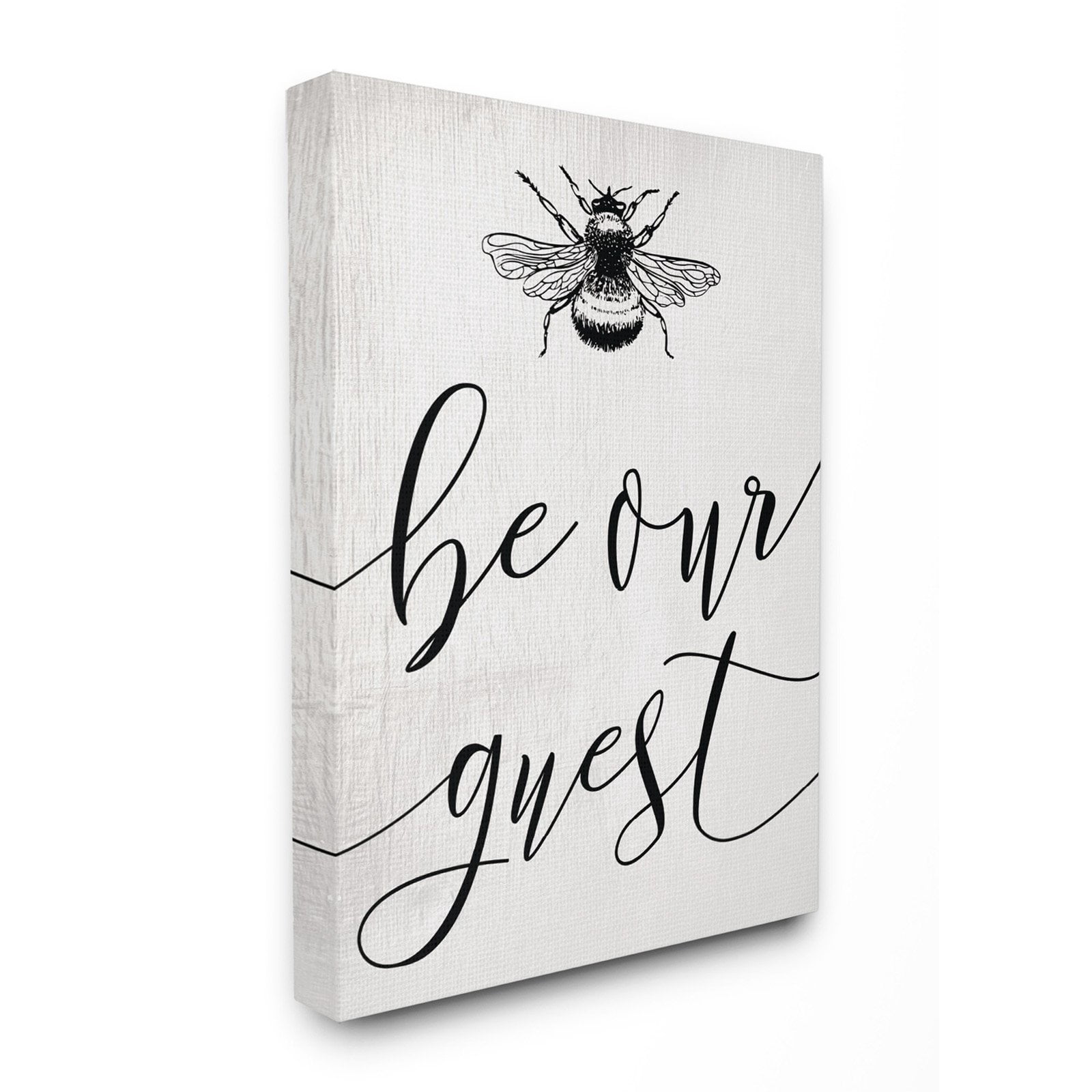 The Stupell Home Decor Collection Be Our Guest Bumble Bee Script Typography Oversized Stretched Canvas Wall Art, 24 x 1.5 x 30