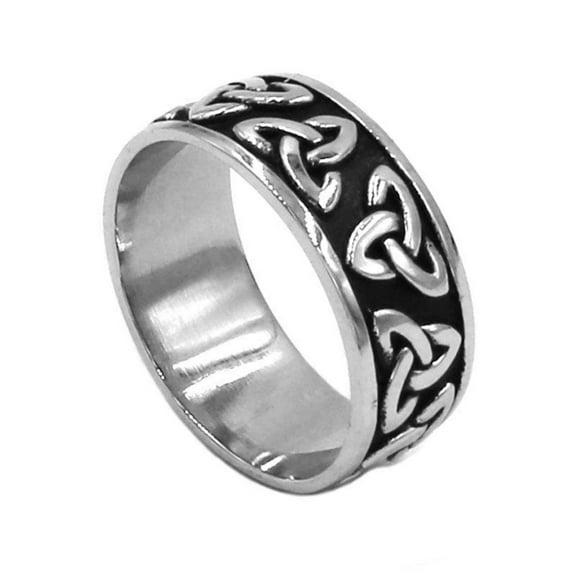 Celtic Triquetra Ring Mens Womens 316L Surgical Stainless Steel Dark Trinity Knot Band Fantasy Forge Jewelry