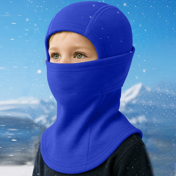 LNZGNM Fleece Warm Face Mask Windproof Winter Kids Ski Mask Thermal Face Cover for Cold Weather Biking, Royal Blue