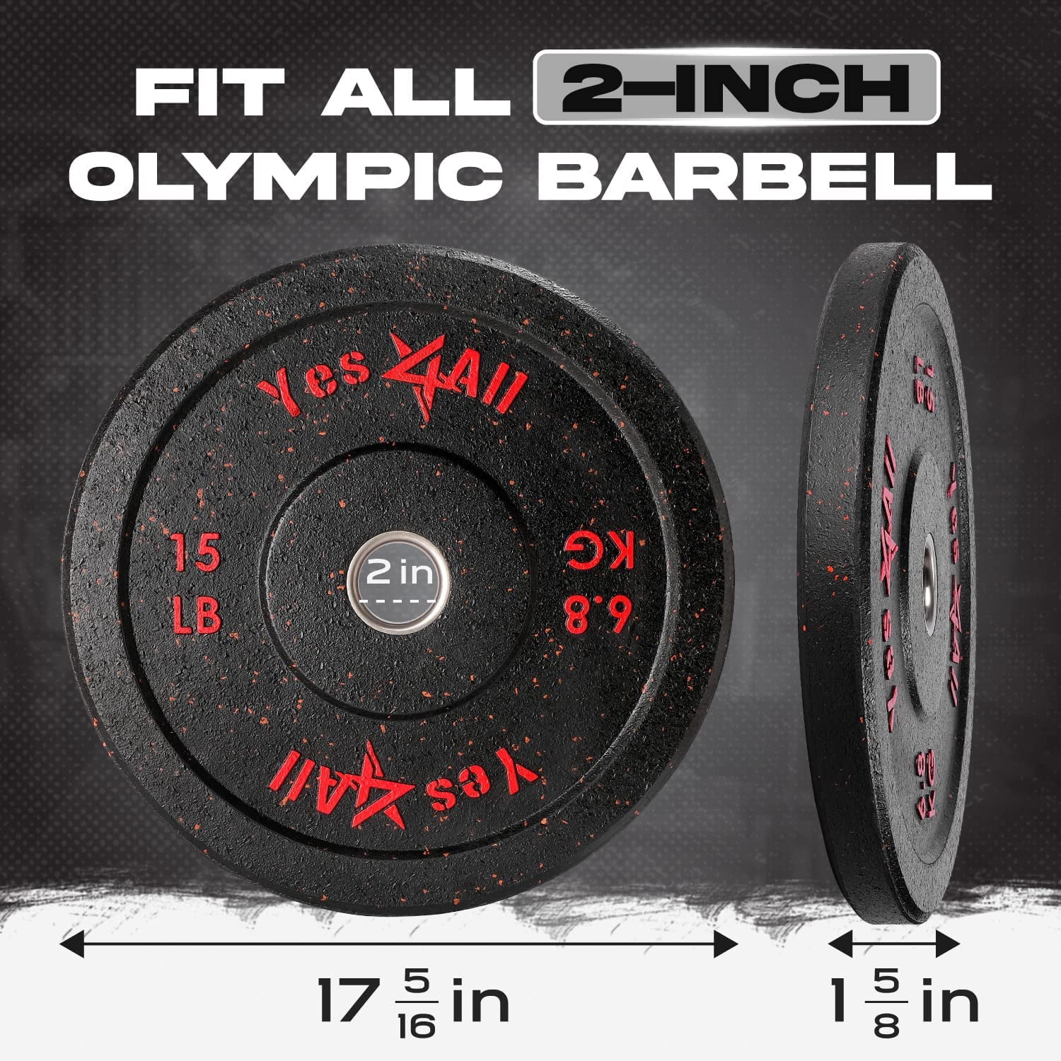 Yes4All 2-Inch Bumper Plate, Olympic Weight Plates for Weightlifting & Strength Training - 15 LBS (Single)