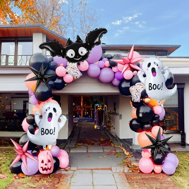 Kit con forma de arco con forma de guirnalda con globos, decoración para fiestas de Halloween