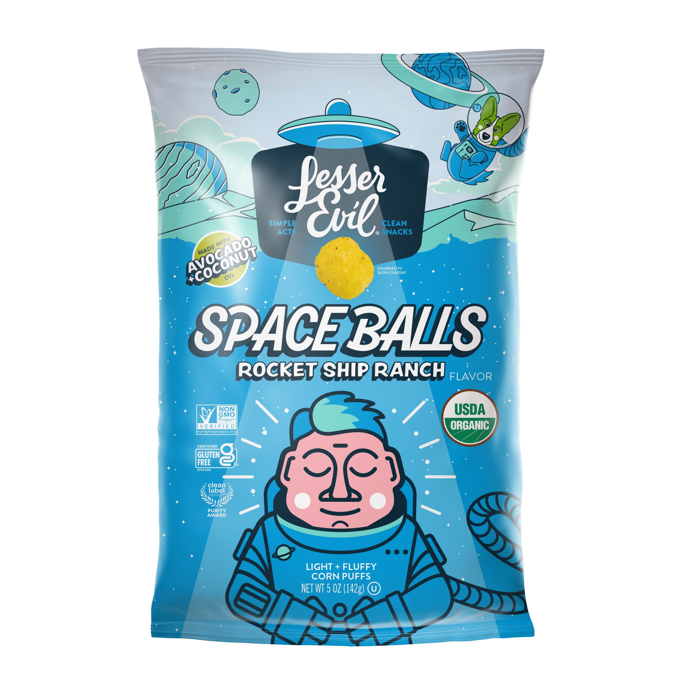 (3 pack) LesserEvil Space Balls, Ranch, 5oz