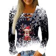 thumbnail image 1 of Camisas Navideñas Para Mujer Tops de Manga Larga Moda Con Cuello en V Empalme Irregular Suelto Odeerbi ODB198723, 1 of 4