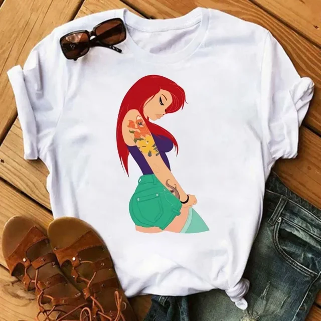 Nuevas camisetas para mujer, moda Punk, camiseta con estampado de princesa, ropa de calle de manga corta, camiseta Kawaii de Disney, camisetas para mujer