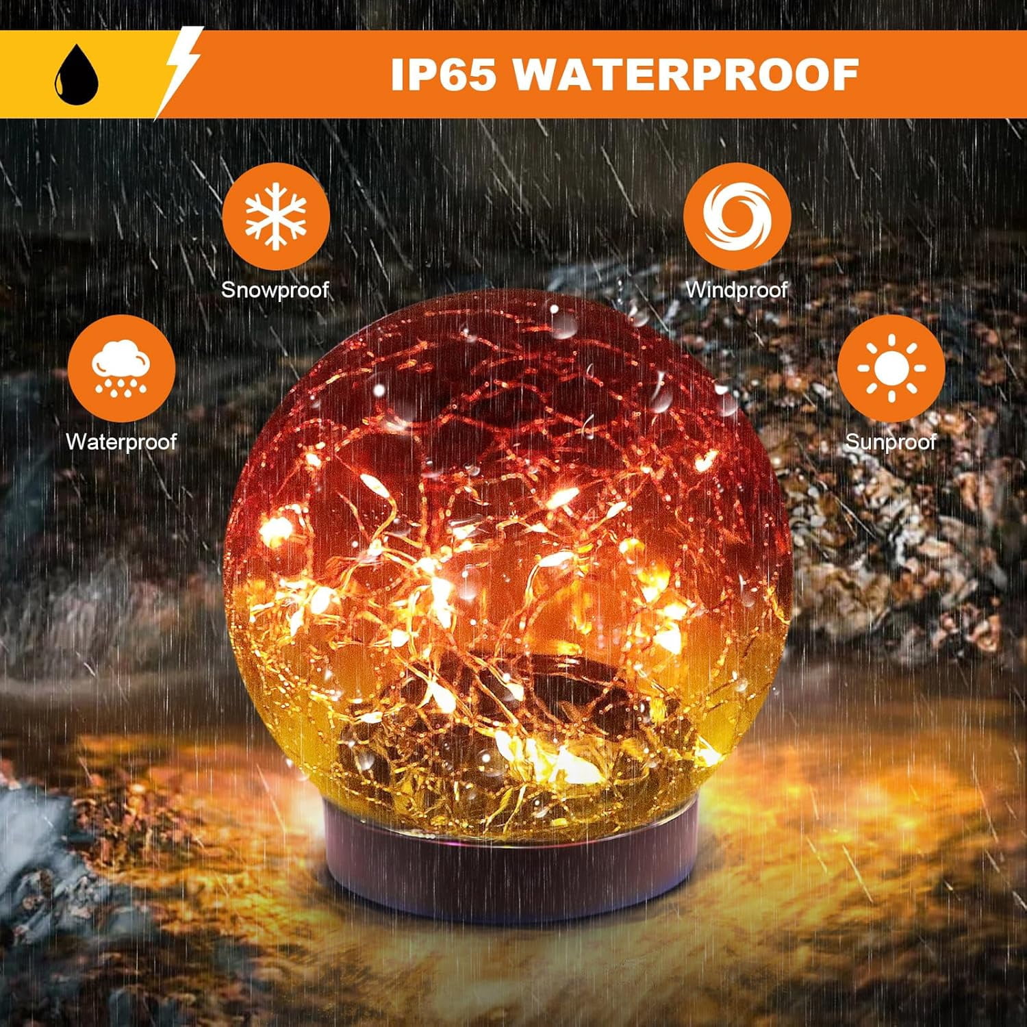1 Pack Solar Globe Lights Outdoor Waterproof-Solar Balls-Solar Garden Lights-Orbs Cracked Glass Ball for Lawn Patio Yard Backyard Decorations