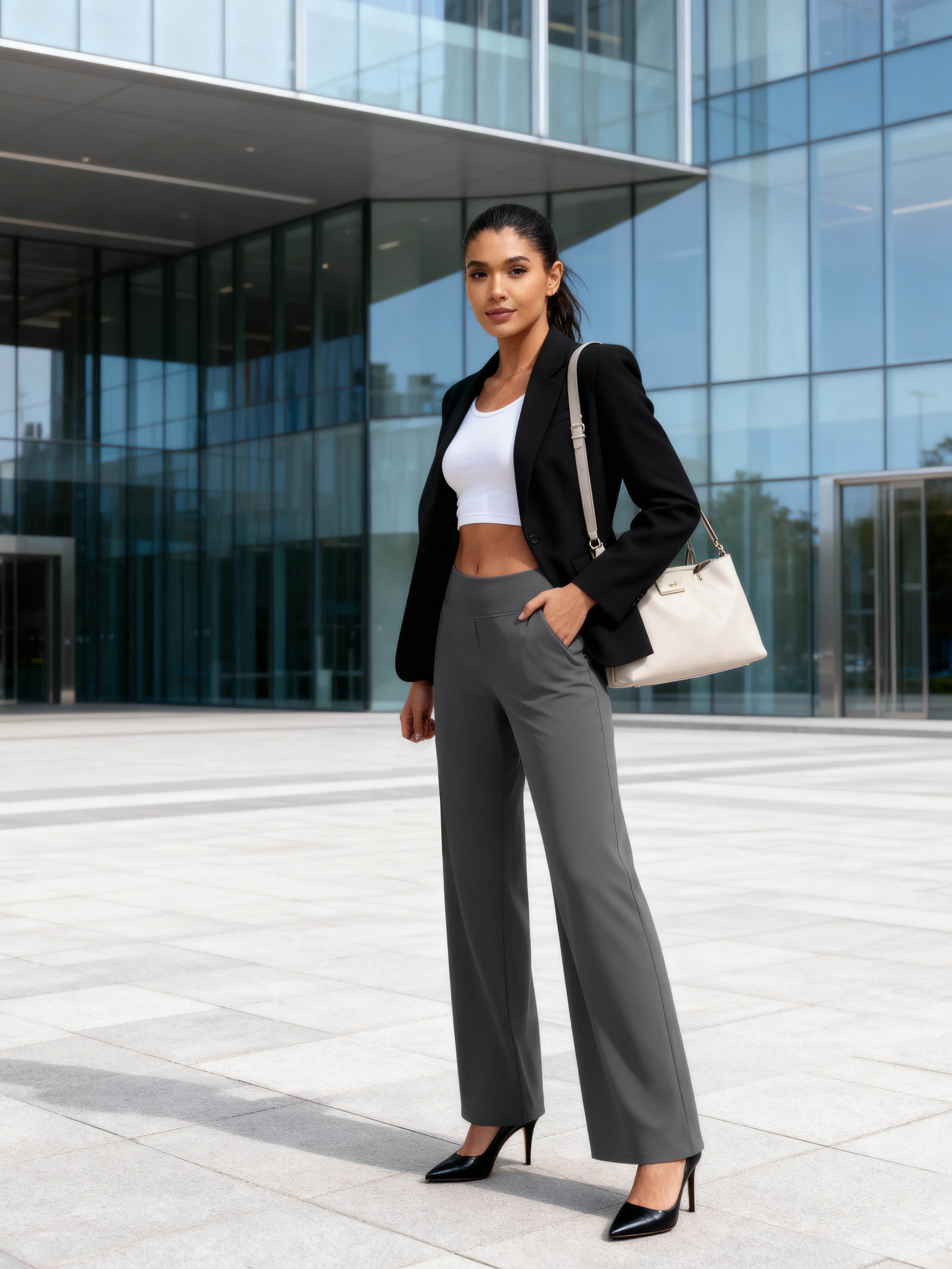 NELEUS Womens 29" Wide Leg Pants Athletic Yoga Leggings Casual Sweatpants Stretch Dress with Pockets,Gray,US Size S