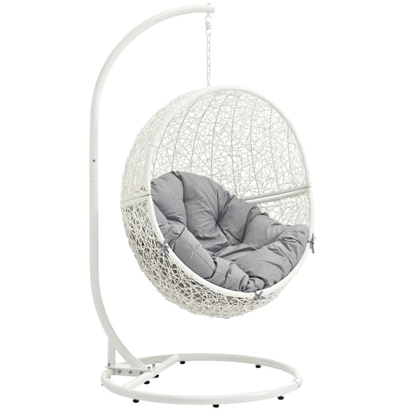 Modern Contemporary Urban Design Outdoor Patio Balcony Swing Chair, Grey White Gray, Rattan