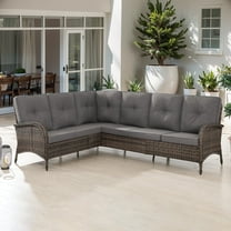 POCASSY Outdoor Sectional Sofa, L Shaped Sectional Couch with All Weather Wicker and Olefin Fabric Cushion Cover, 2 Pieces Sectional Sofa Ideal for Porch in Gray