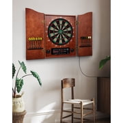 Yirinatek Electronic Dart Board, Decorative Dart Board Cabinet Set for Adults [12*Bronze Soft Tip Darts] [Cricket Game Mode]- Wooden Electric Dartboard Cabinet for Family Game Rooms [Apricot]