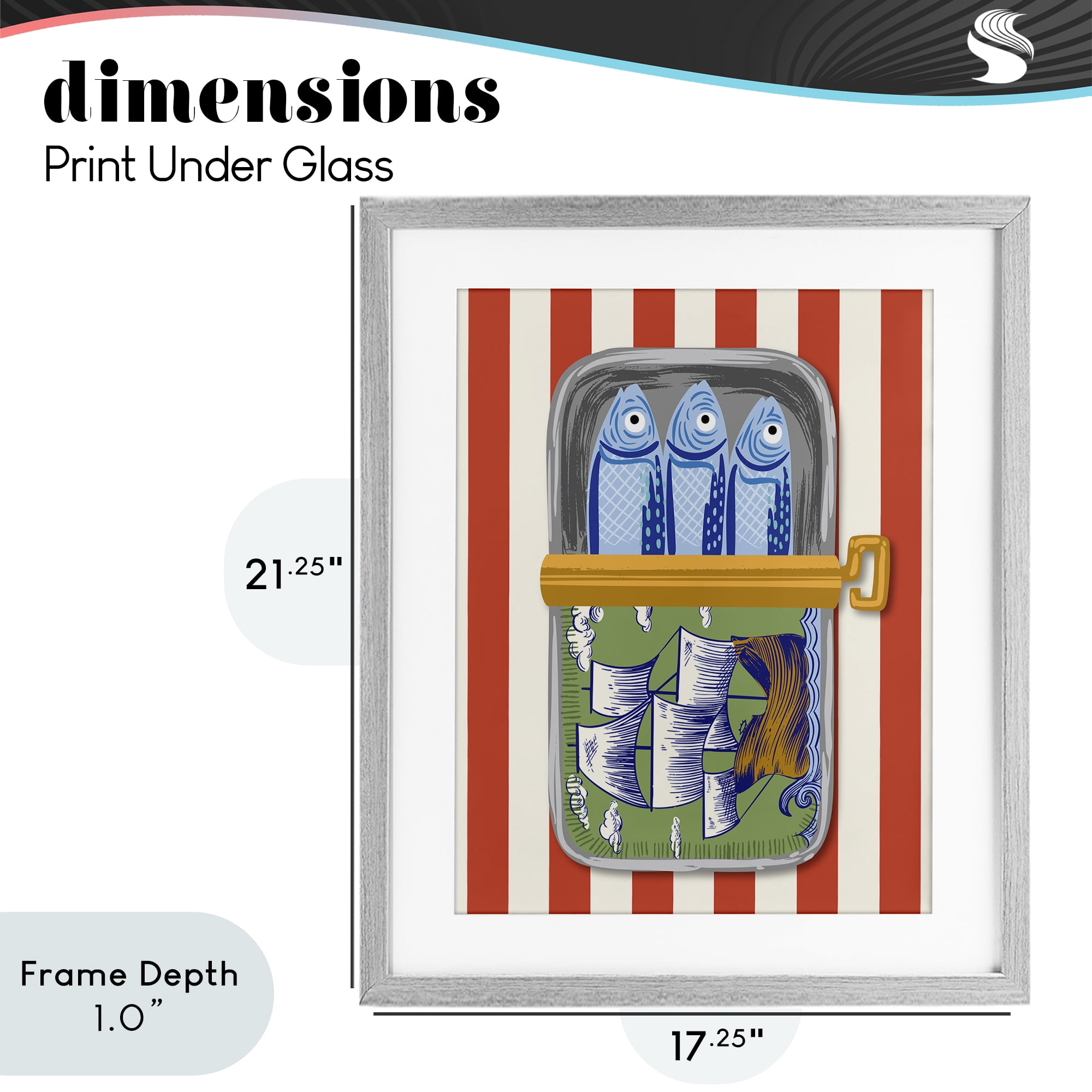 Stupell Industries Sardines with Antique Ship Gray Framed Print Under Glass, design by Arrolynn Weiderhold