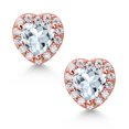 thumbnail image 2 of Gem Stone King 18K Rose Gold Plated Silver Stud Earrings Aquamarine Moissanite (1.05 Cttw), 2 of 4
