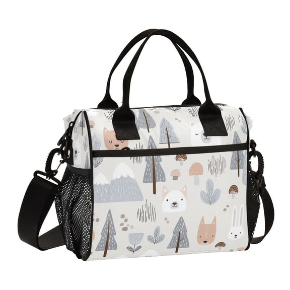 Large Insulated Lunch Bag for Women & Men Reusable Lunch Box with Adjustable Shouldle Strap Small Animals in Winter 9L