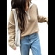 thumbnail image 1 of Suéteres Casuales con Cuello en V y Larga para Mujer, con Cremallera de un Cuarto, de Punto Holgado, con Bloques de Color y Cuello en V, para Otoño. Caqui L, 1 of 8