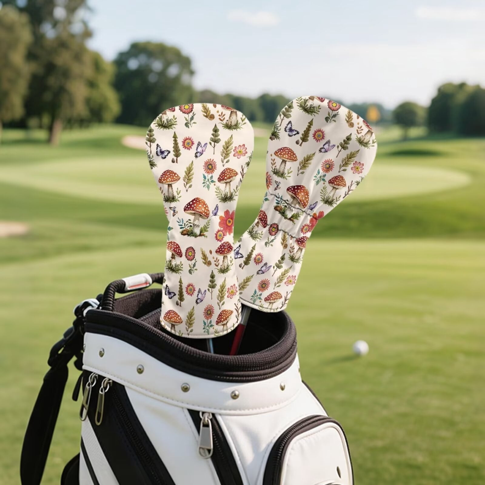 Uorisanigo Golf Club Head Covers for Driver, Fairway Wood and Hybrid Soft PU Leather 3 Pack Aesthetic Mushroom Golf Club Head Covers for Men Women, Essential Golfs Accessories