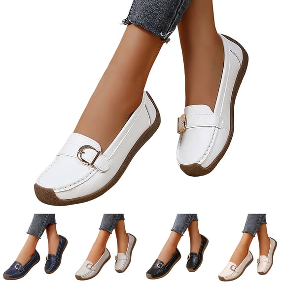 Modstep Womens Loafers Casual Leather Slip on Walking Flat Shoes Ladies Work Travel Comfortable Slide Shoe for 2026 Summer Beige 6.5