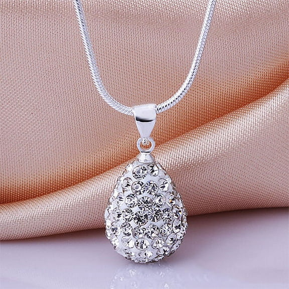 AYYUFE Women's Shiny Silver Plated Rhinestone Water Tear Drop Necklace Pendant Chain