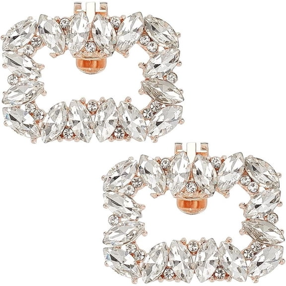 2Pcs Shoe Buckle Light Gold Rhinestone Shoe Buckle 1.5x1.9 Inch Shoe Clips with Detachable Alloy Buckle Clip for Women Wedding Party Shoe Jewelry Accessories Light Gold