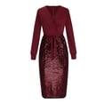 thumbnail image 4 of YHAJDS Women's Dresses Long Sleeve Dress Solid Color V Neck Knee Length Casual Dress Fall Dresses for Women Elegant Slim Comfortable Fabric Suitable for Fall Winter Daily or Semi Formal, 4 of 5