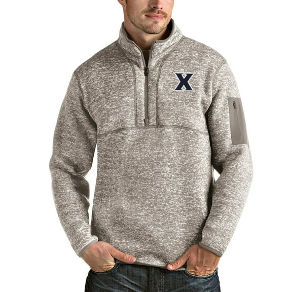 Men's Antigua Oatmeal Xavier Musketeers Fortune Half-Zip Pullover Jacket