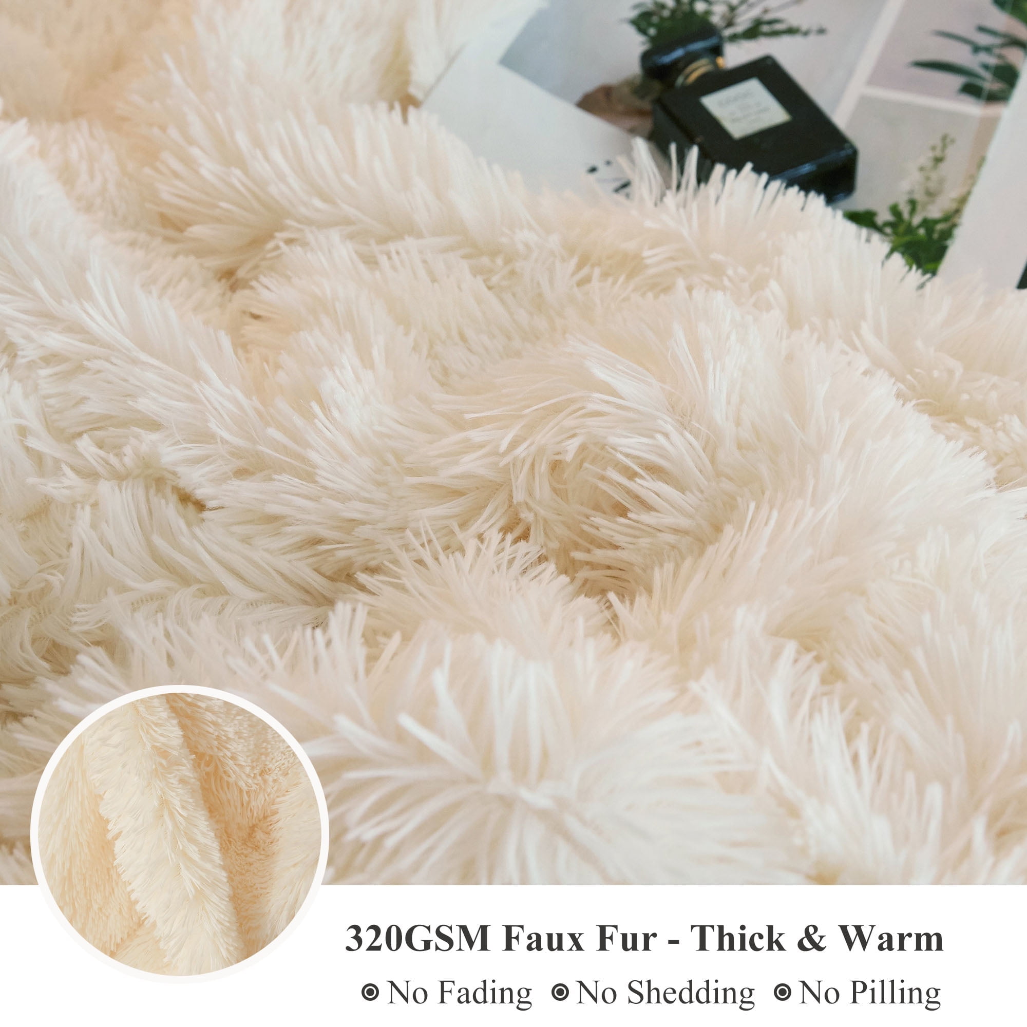 XeGe 3 Piece Fluffy Faux Fur Duvet Cover Set King, Luxury Ultra Soft Velvet Shaggy Plush Bedding Set, Ivory Fuzzy Comforter Cover with 2 Furry Pillow Cases, Zipper Closure, King Size, Beige