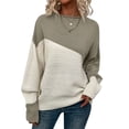 thumbnail image 3 of Suéter Casual de Color Block para Mujer, Cuello Redondo, Larga, Punto Acanalado Gris XL, 3 of 8