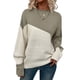 thumbnail image 3 of Suéter Casual de Color Block para Mujer, Cuello Redondo, Larga, Punto Acanalado Gris L, 3 of 8