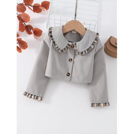 

Grey Toddler Girls Plaid Statement Collar Jacket Cute 110 S040E