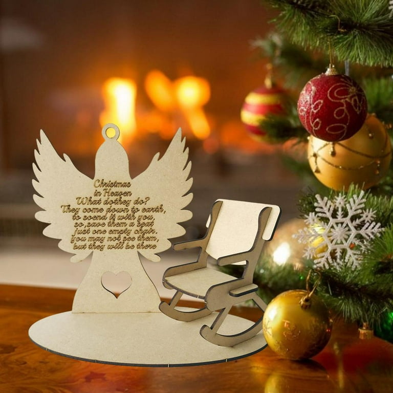 1PCS Christmas in Heaven with Rocking Chair Ornaments, Memorial Christmas  Ornaments, Christmas Memorial Keepsake, Chritsmas Gift for Grandma Grandpa  Mom Dad.Double Layer Laser Wood Ornament,With bow lanyard