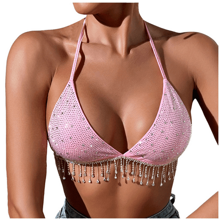 Fulorrnie Bras for Women Comfort Wirefree Supportive Strapless Bralette Halter Plunge Stretchable Bra  Pink  S