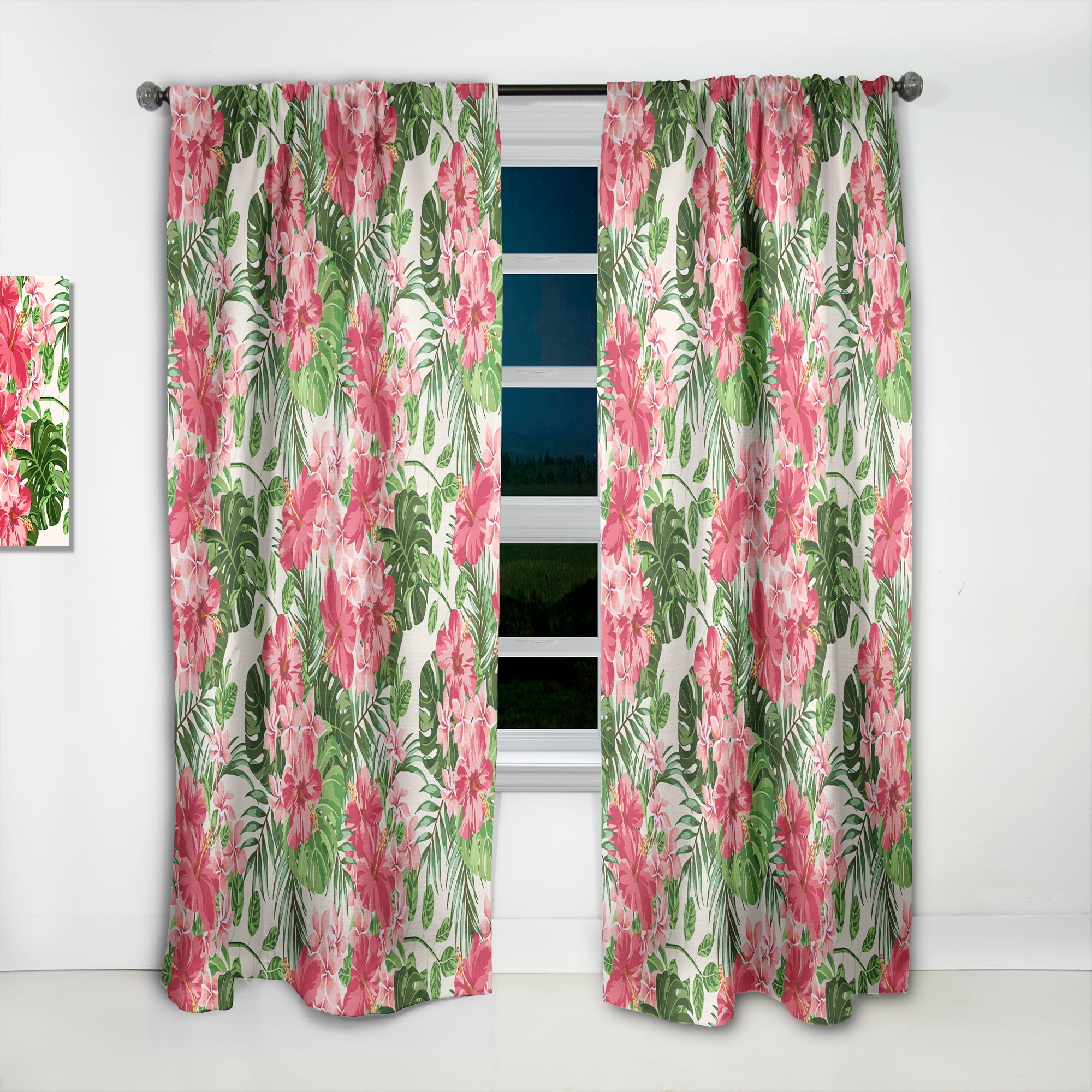 Designart 'Tropical Flowers and Leaves I' Mid-Century Modern Curtain Panel
