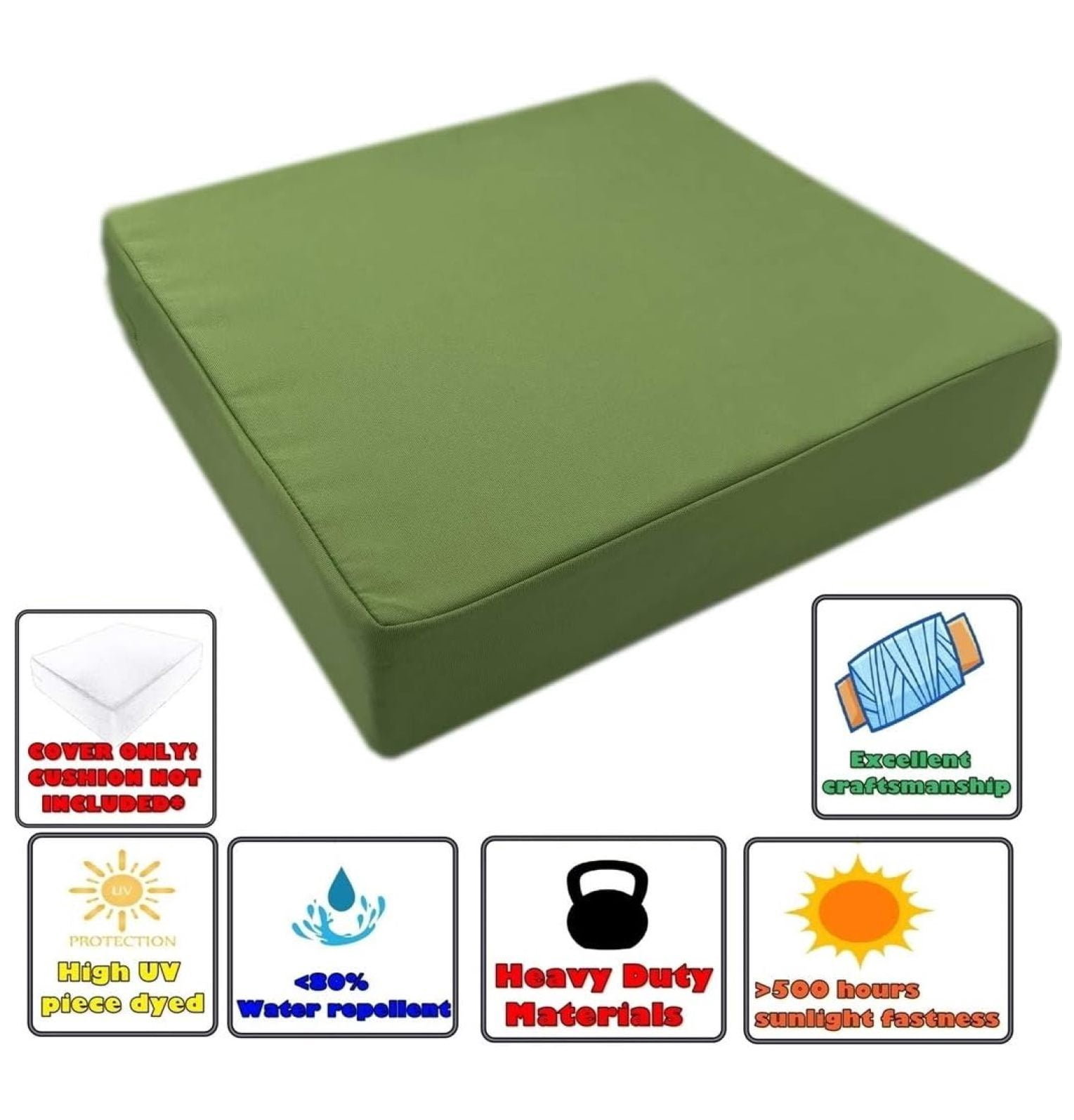 Indoor Outdoor Water High UV Resistant Patio Chair Cushion Cover (Pistachio Green, 24"x24"x4" (1 Cover))