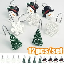 Cheers.US 12 Pcs/Set Christmas Decorative Shower Curtain Hooks, Snowman Grow Ornament Snowman, Snowflake, Christmas Tree Resin Curtain Rings, Xmas Bathroom Decor Shower Rings Rustproof