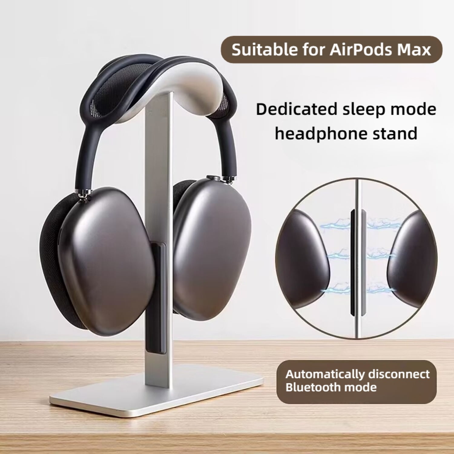 AirPods Max Stand, Aluminum Headphone Holder with Sleep Function Desktop Display Organizer