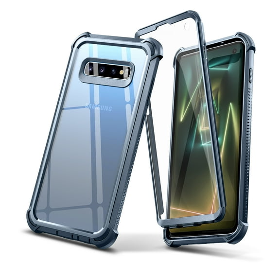 Dexnor Galaxy S10 Case with Built-in Screen Protector Clear Rugged Full Body Protective Shockproof Hard Back S10 case Dual Layer Heavy Duty Bumper Cover Case for Samsung Galaxy S10,Blue