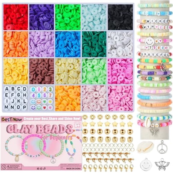 Clay Beads Bracelet Making Kit Toys for Girls Kids Charms Kit 18 Colors Friendship Bracelet Kit Letter Beads DIY Crafts Teen Girl Gifts Toys for Ages 6 7 8 9 10 11 12