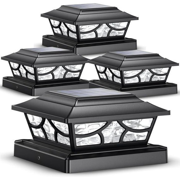 SHIJIU-Solar Post Cap Lights Outdoor 4 Modes Deck Fence Post Light for 4x4 5x5 6x6 Wooden Vinyl Posts Patio Garden Decor, Warm White & Cool White Dynamic Lighting Black (4 Pack)