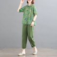 thumbnail image 2 of Traje de lino de algodón de dos piezas informal vintage con estampado grande y holgado de estilo coreano para verano, ropa nueva para mujer, 2 of 5