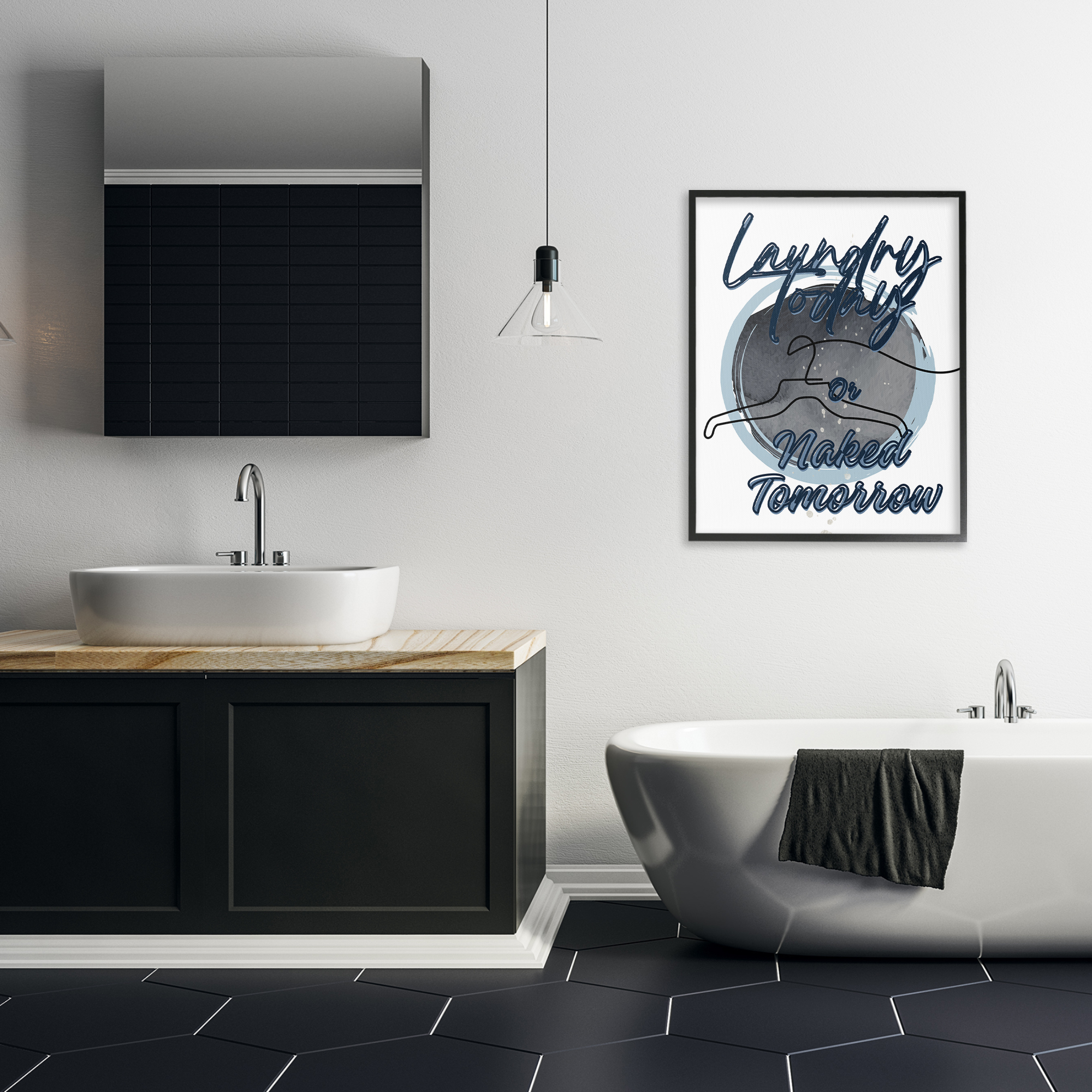 Laundry Phrase with Hanger Contour Black Framed Giclee Art, design by Jesse Keith