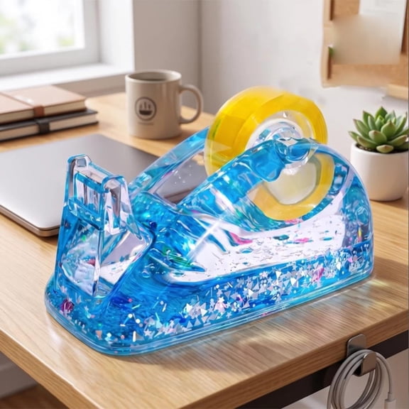 Clear Liquid Glitter Tape Dispenser – Non-Slip Desktop Tape Dispenser, Durable Acrylic, Standard Tape Compatible for Office Craft Mailroom