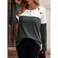 thumbnail image 1 of Camiseta de manga larga con botones de contraste de Color para mujer, Tops sueltos informales, cómodos, Otoño, nueva moda, 1 of 5