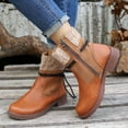 thumbnail image 3 of Wide Mid Calf Boots for Women Vintage Casual Leather Knit Low Heel Combat Riding Work Booties, 3 of 8