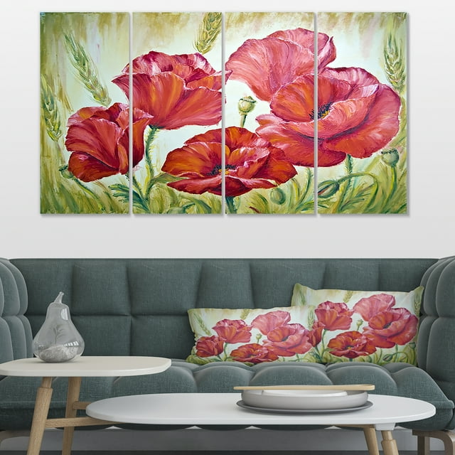 Poppies in Wheat - Large Floral Wall Art Canvas