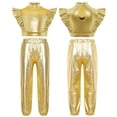 thumbnail image 3 of Haitryli Kids Girls Shiny Metallic Jazz Dancewear Sleeveless Mesh Patchwork Crop Top Vest with Pants Set Gold 12, 3 of 4