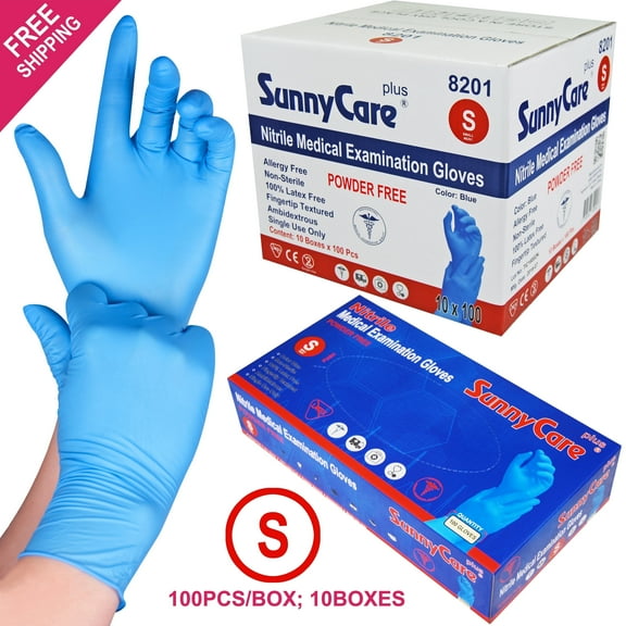 1000 SunnyCare Nitrile Medical Exam Gloves Powder Free Chemo-Rated (Non Vinyl Latex) Size: Small