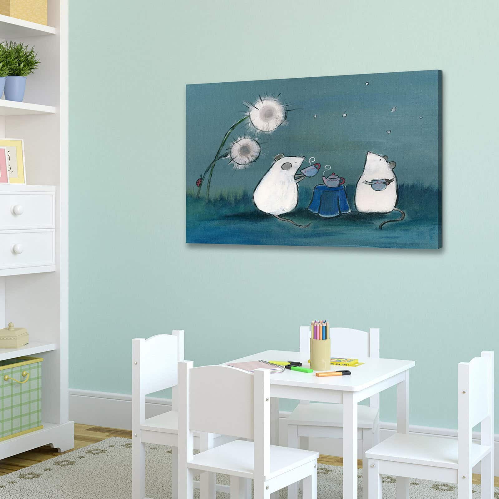 Marmont Hill - "Andrea Mouse Tea Party" by Andrea Doss Painting Print on Wrapped Canvas