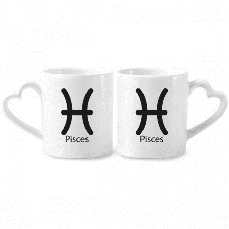 

March Pisces Constellation Pattern Couple Porcelain Mug Set Cerac Lover Cup Heart Handle