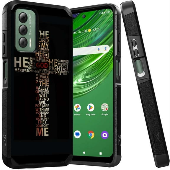 ANJ  Shockproof Dual Layer Slim Hard Case   Tempered Glass Cover Compatible with Cricket Outlast, AT&T Jetmore - Bible Verses