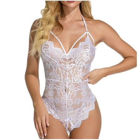 

Lirclo Women Lingerie Sexy Play Outfits Nightgown Plus Size Langeray Deep V Mini Mesh Bodysuit One Piece Snap Babydoll Sleepwear Teddy Lace White 3XL