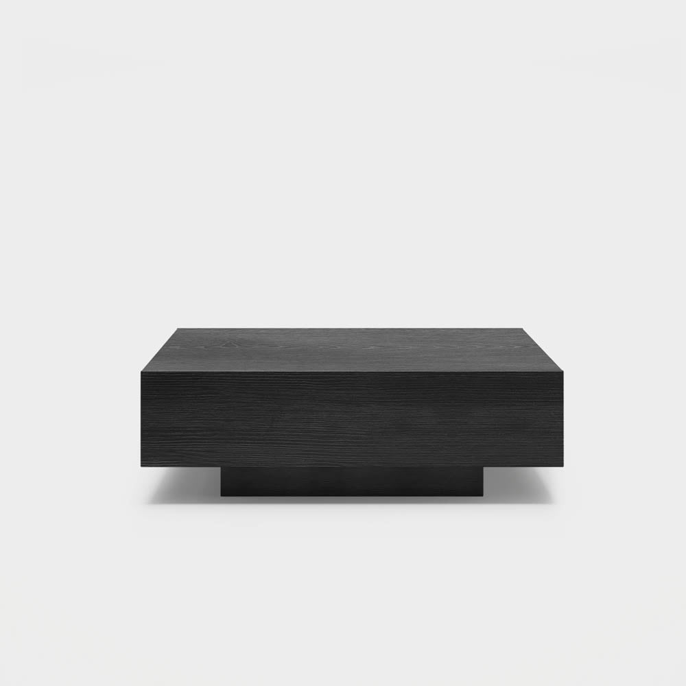POVISON Mid Century Modern Coffee Table, Minimalist Wood Veneer Coffee Table with Storage for Living Room, Fully-assembled, 39.37", Black