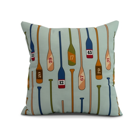 Simply Daisy, 18" x 18" Oar Numbers , Geometric Print Outdoor Pillow, Aqua